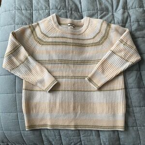 J. Crew - 100% Cashmere Women's Striped Cream and Olive Sweater